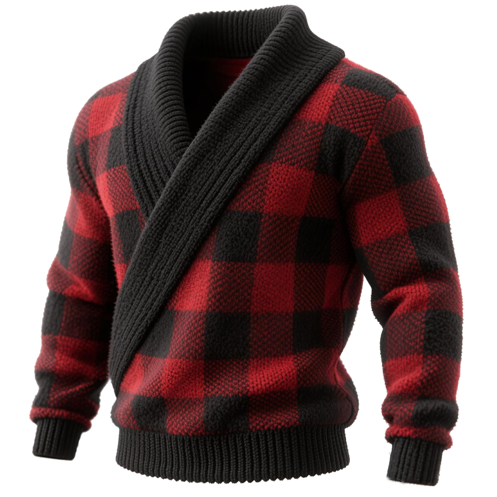 Red and Black Plaid Knitted Cardigan-inspireuse