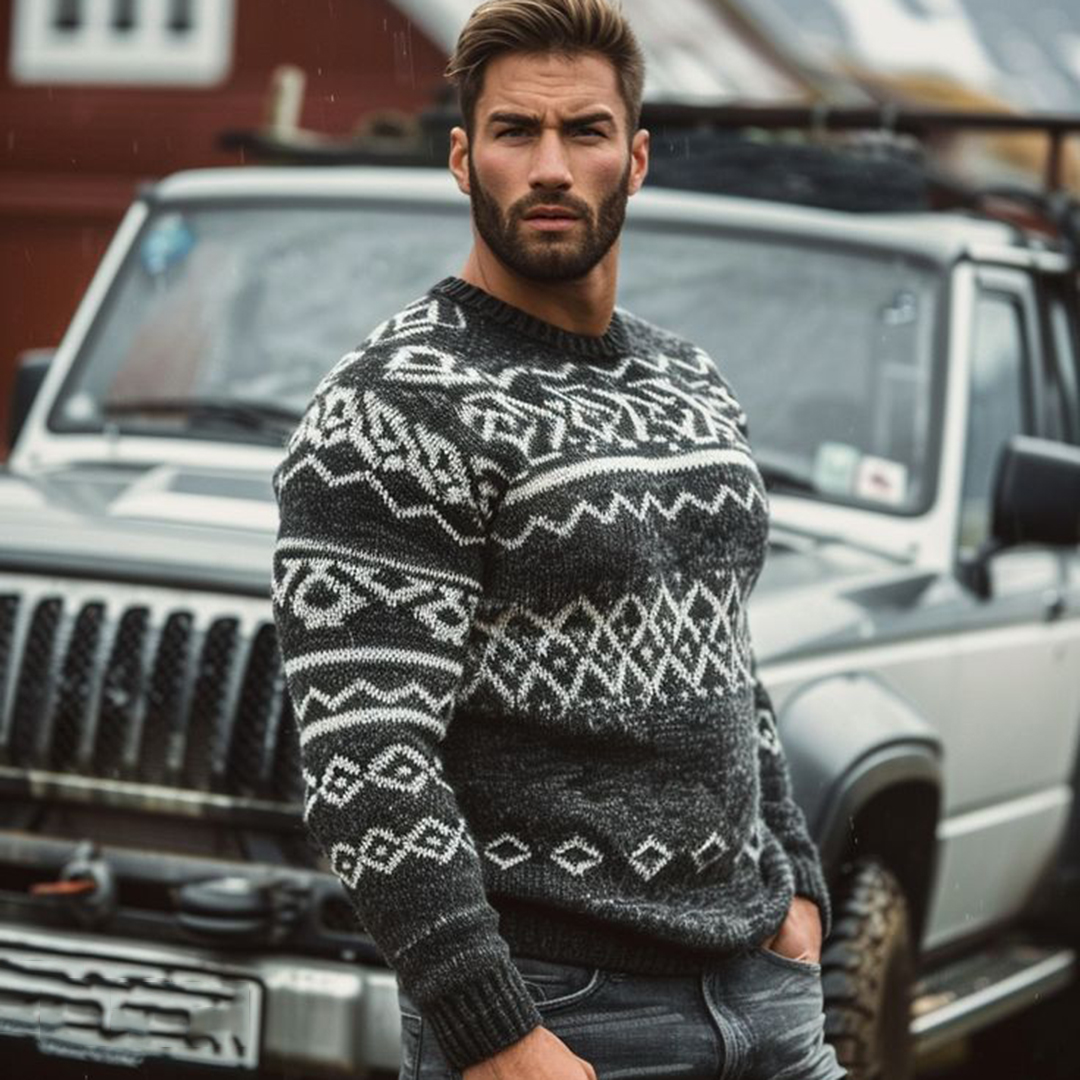 Men's Warmth Scandinavian Knit Jacquard Icelandic Art Cozy Knit Sweater elevenforest