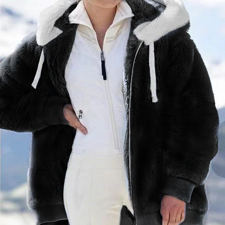 2021 new autumn and winter loose plush zipper hooded jacket women
