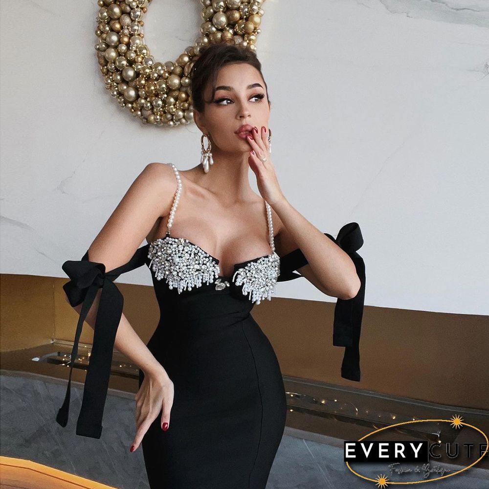 Bandages Dress Women Bodycon Beading Dress Off Shoulder Clothes Sexy Club Party Evening Dress