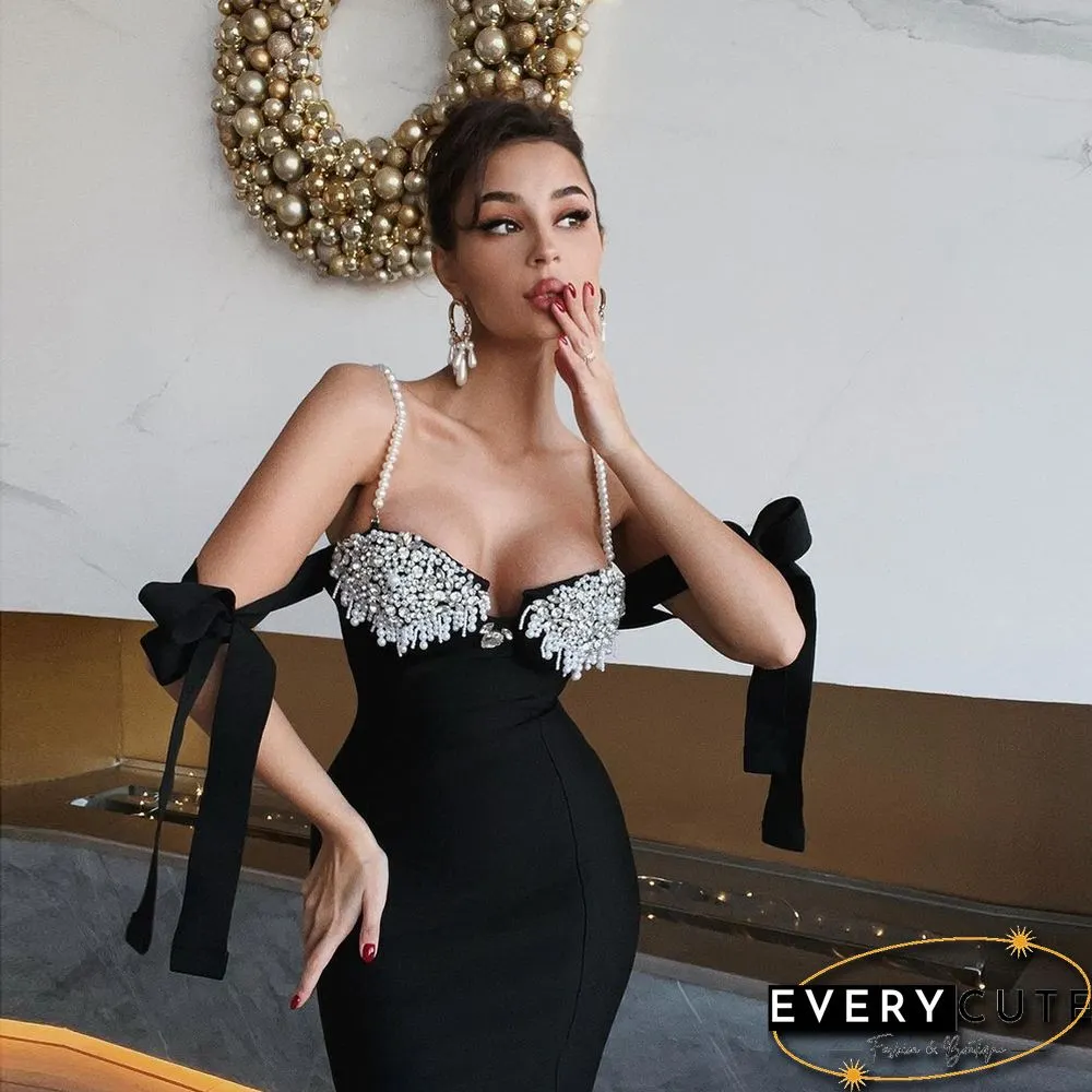 Bandages Dress Women Bodycon Beading Dress Off Shoulder Clothes Sexy Club Party Evening Dress