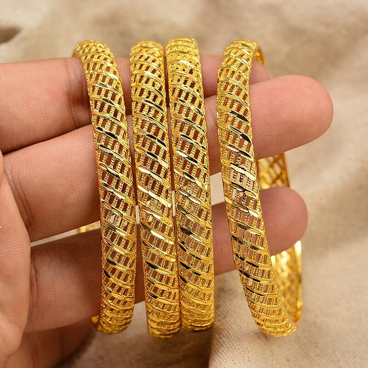 Big Size Dubai Arab Gold Color Wedding Bangles for Women Bride Bracelets