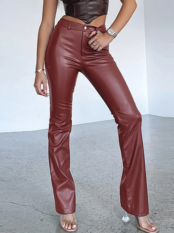 Zipper Solid Color Buttoned High Waisted Trousers Pants