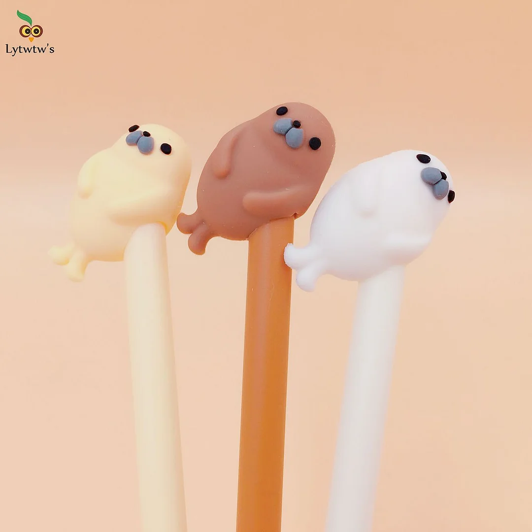 1 Piece Lytwtw's Cute Cartoon Sea lion Silicone Gel Pen Kawaii Stationery Office School Supplies Kids Gift Funny Prize Giveaway