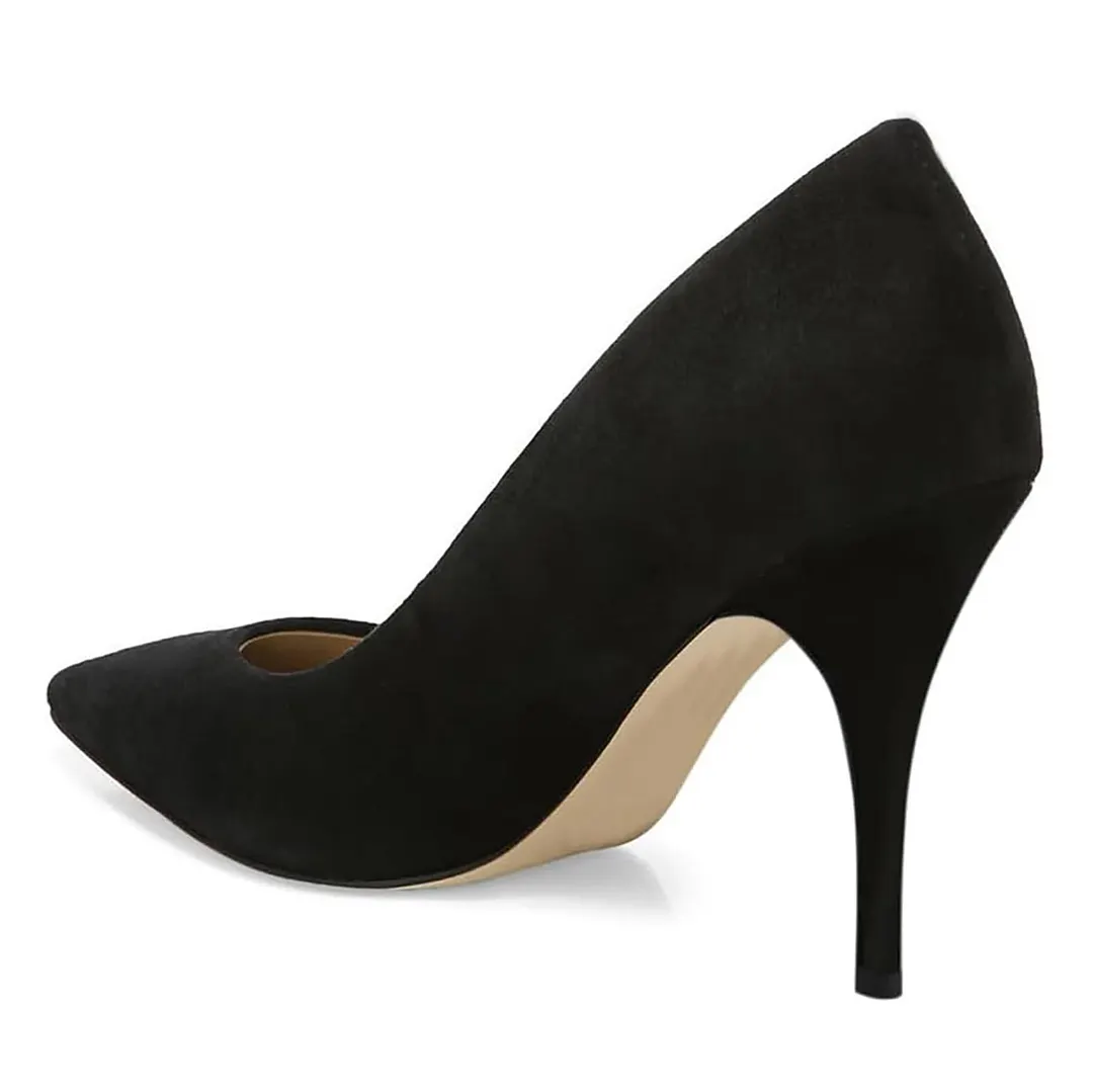 Black Vegan Suede Pointed Toe Office Pumps Shoes with Stiletto Heels