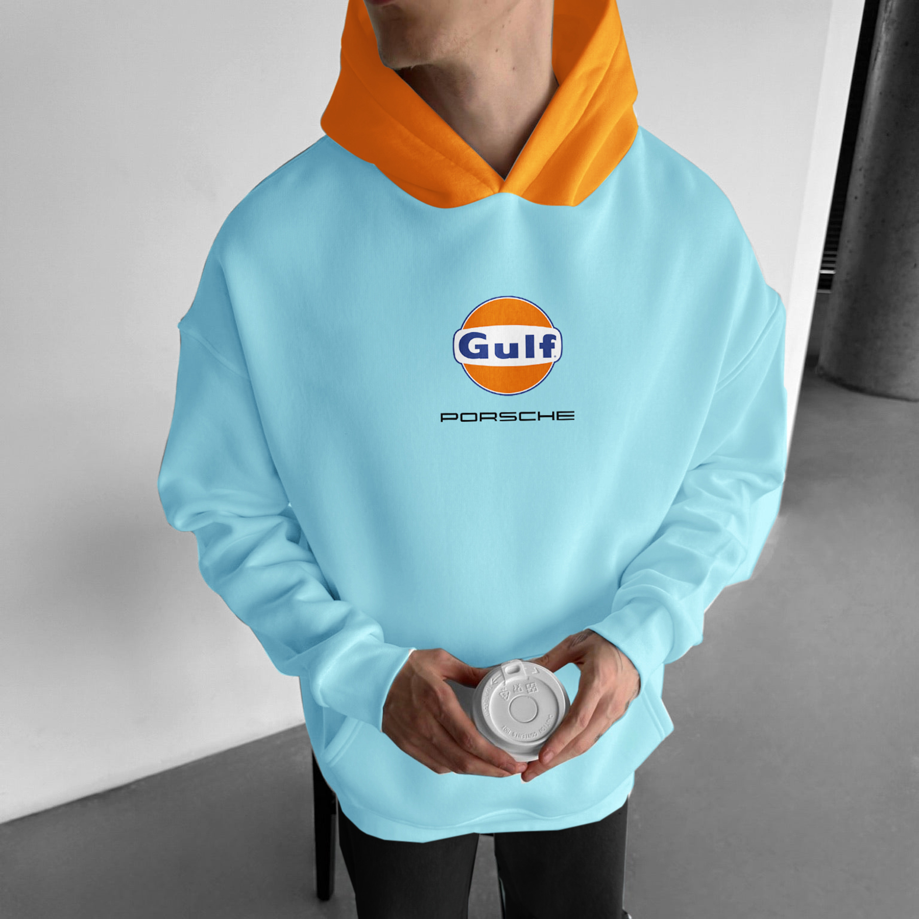 Oversize Gulf Sports Car Racing Car Print Hoodie