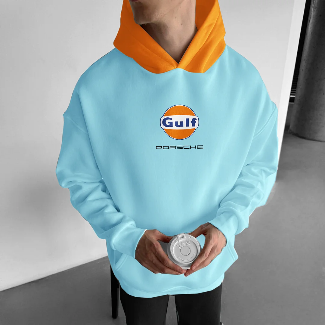Oversize Gulf Sports Car Racing Car Print Hoodie