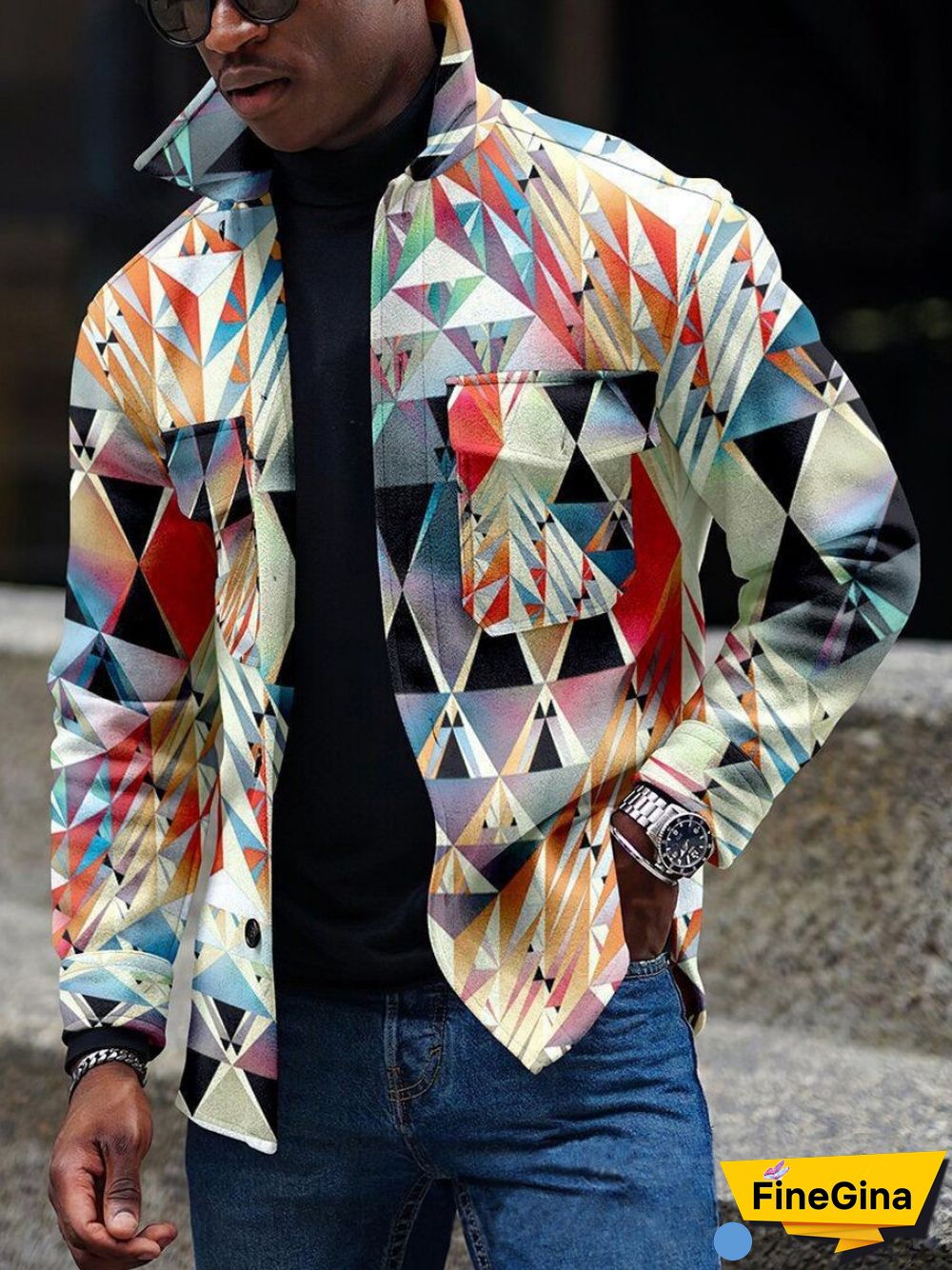 Apricot Men's Casual Geometric Pattern Jacket 004