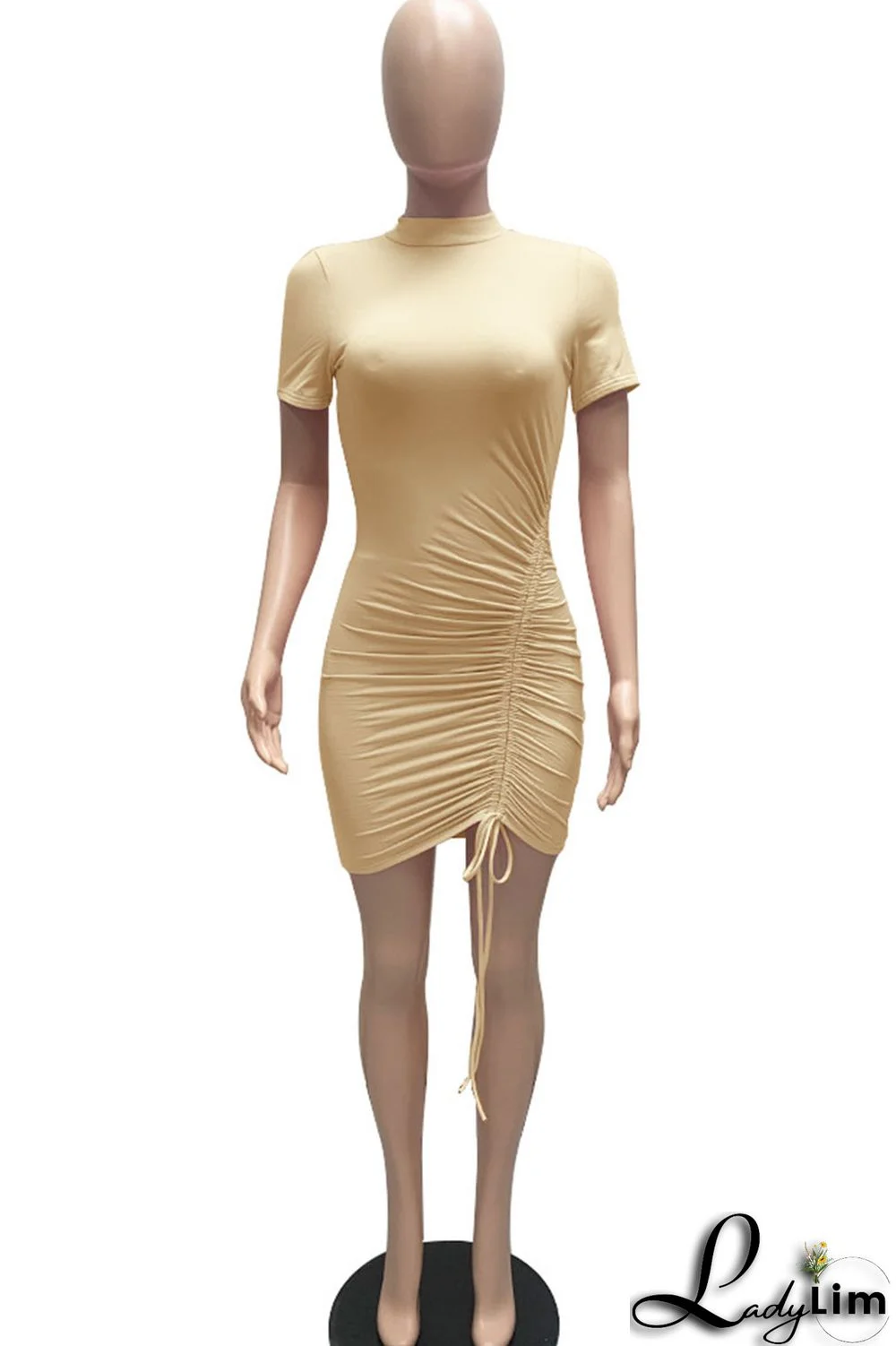 White Sexy Solid Patchwork Draw String Fold O Neck Pencil Skirt Dresses