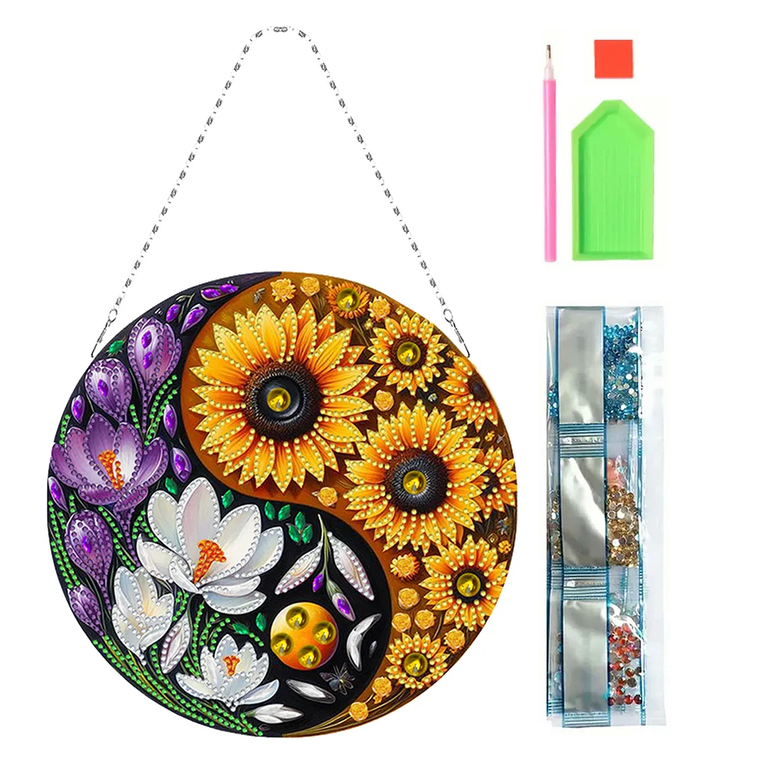 Flower Yin Yang 2D Flat DIY Diamond Painting Set Diamond Art Pendant Home Decor