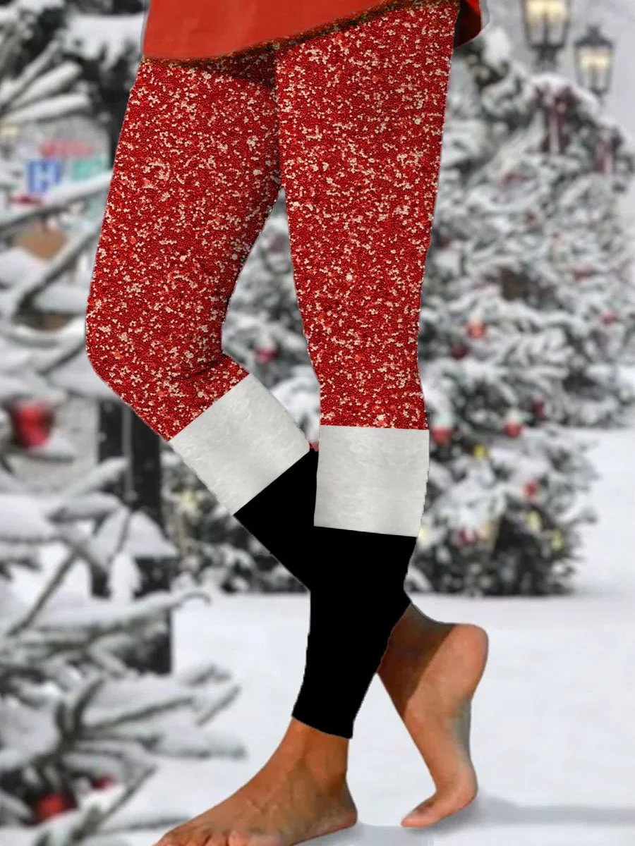 Women's Christmas Bling Santa Print Yoga Leggings