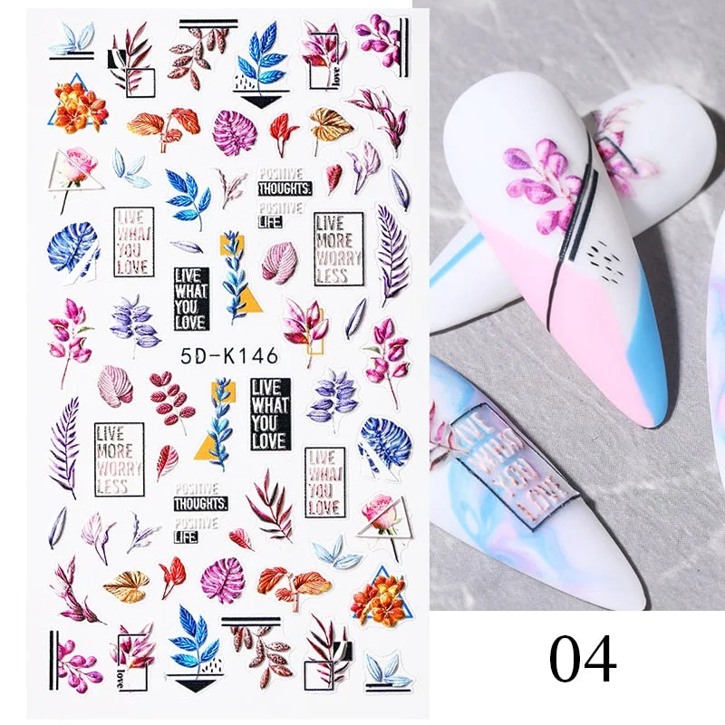 1PC French 5D Nail Sticker Embossed Flower Bubble Pattern Self-Adhesive Slider Wedding Design Nails Decals Nail Art Decoration-Nail Inspo