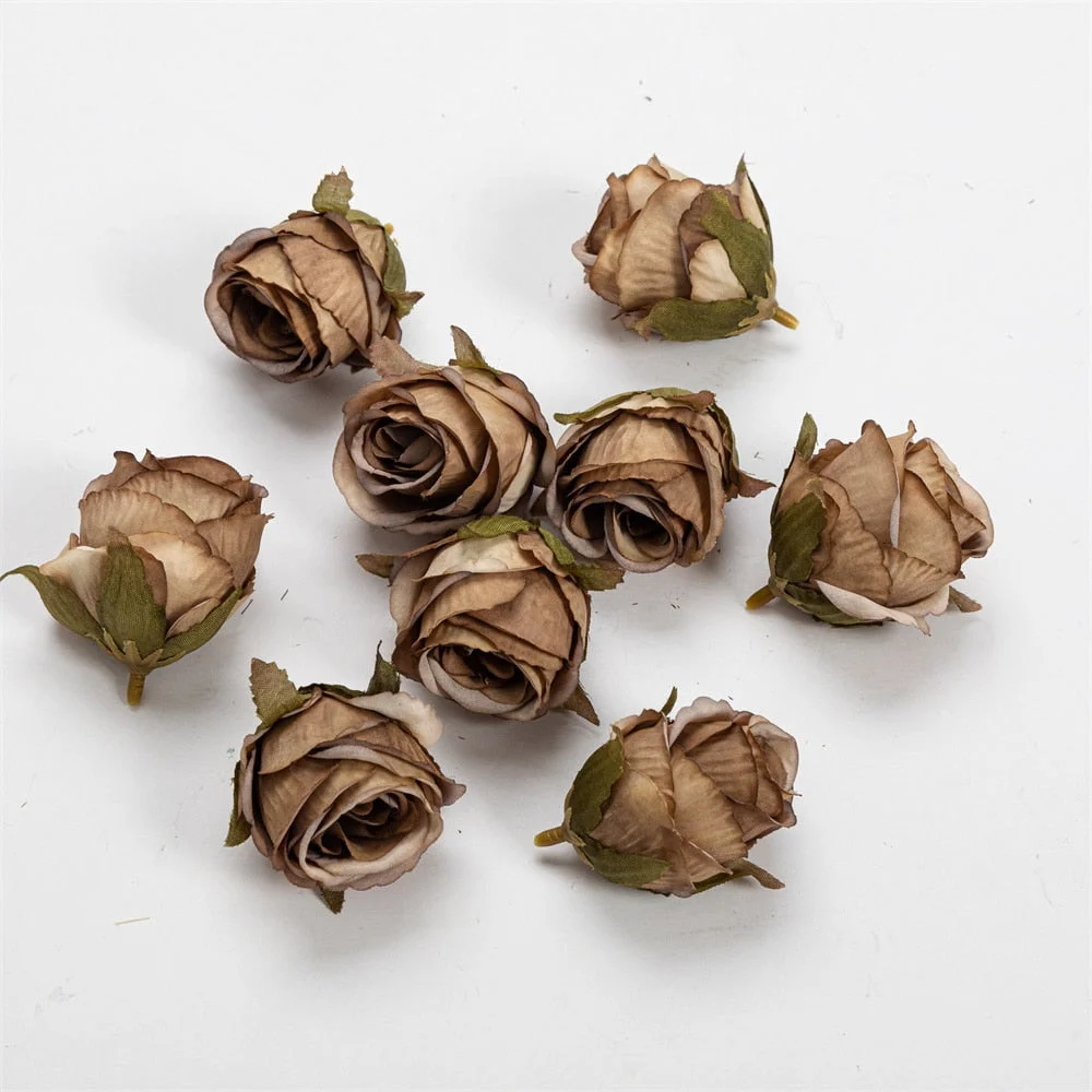 Nanairo 10pcs 3.5cm Retro Artificial Canvas Rose Flower Head Home Wedding Party Decora Christmas Craft Accessories Fake Flowers