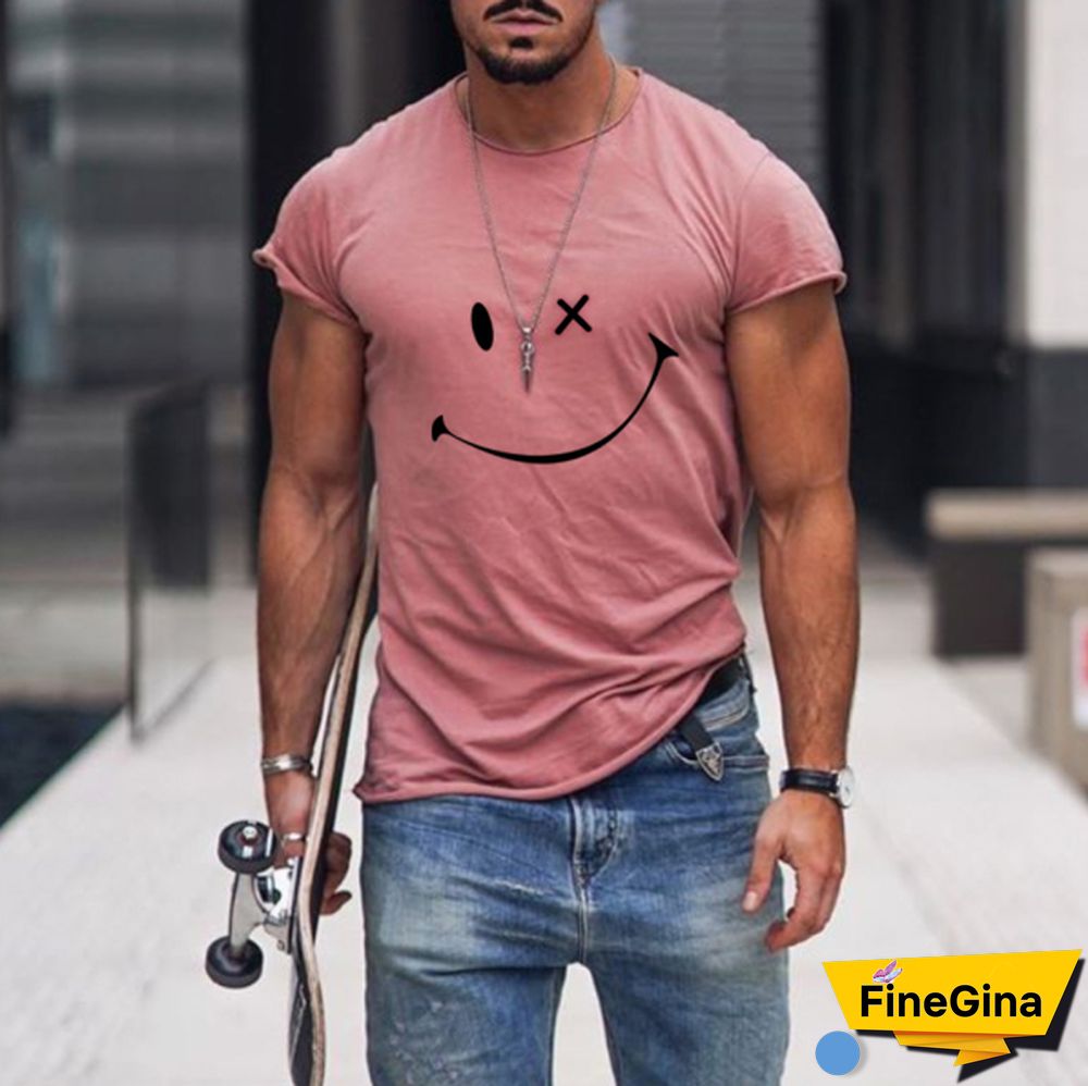 Mens Smile Round Neck Short Sleeve T-Shirt