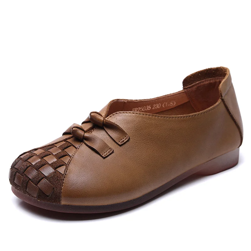 Yyvonne Layer Of Cowhite Retro National Style Single Shoes Women 2025 Spring New Flat Soft Sole Comfortable One-Footed Mother Shoes