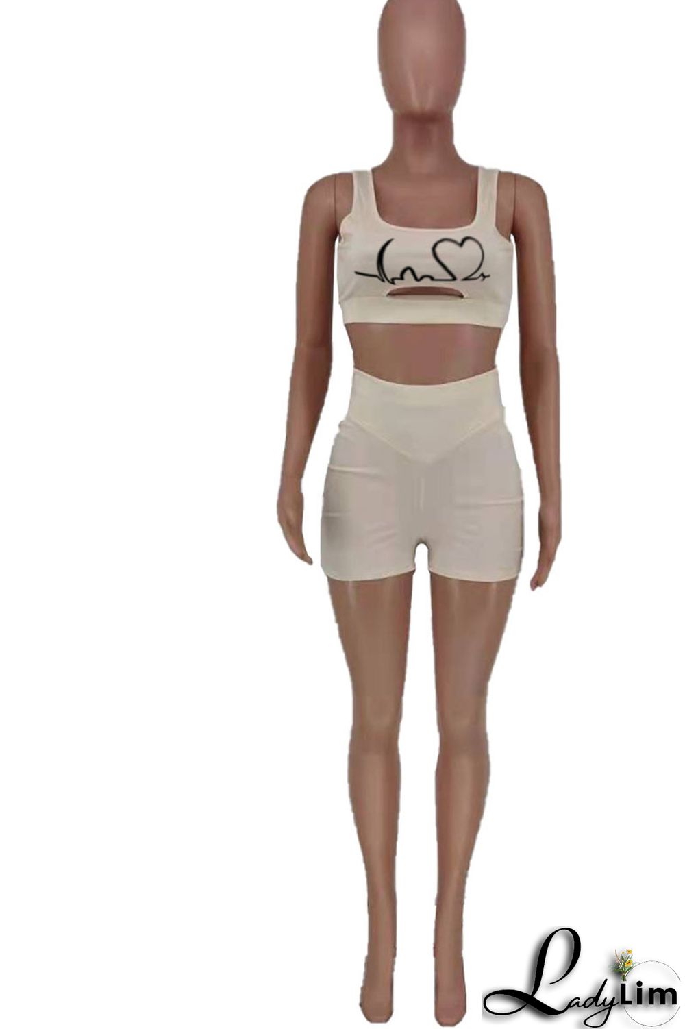 Rose Red Casual Print Split Joint U Neck Sleeveless Two Pieces