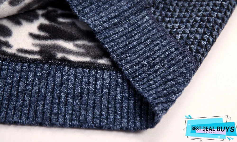 Men Warm Thick Velvet Winter Pullovers Zipper Mandarin Collar Man Casual Clothes Big Size Sweaters Top