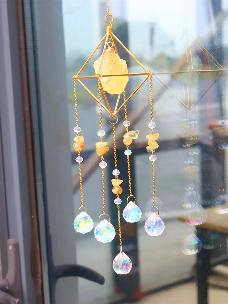 Crystal Wind Chimes Natural Stone Prism Lighting Ball Catcher Garden Decor