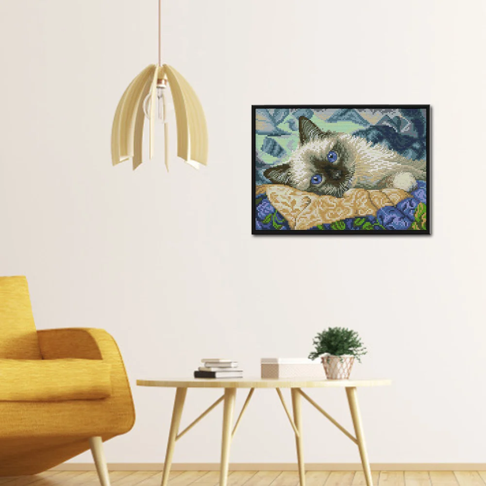14CT Full Stamped Cross Stitch - Cat(Canvas|30*21CM)