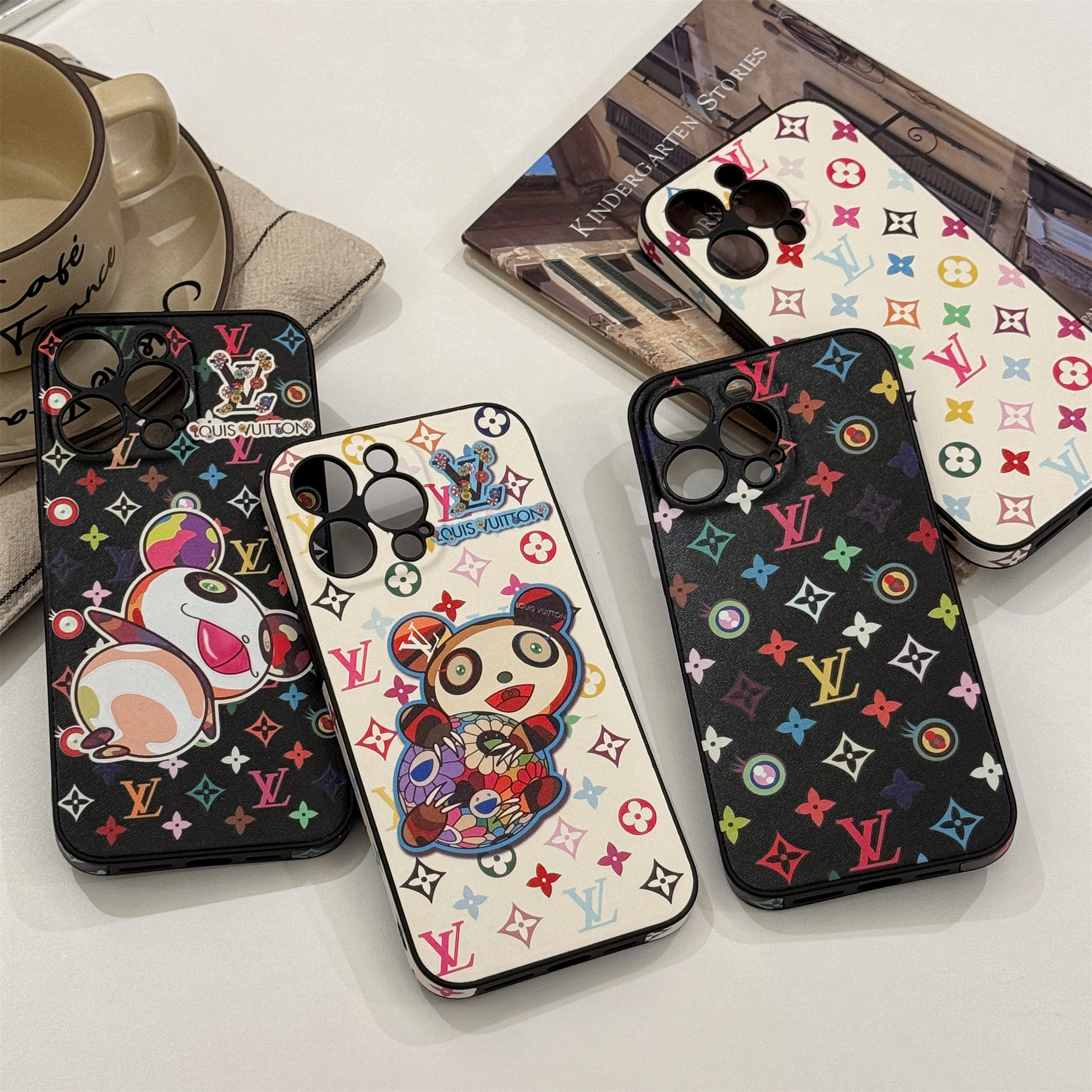 Louis Vuitton x Murakami Canvas Leather Cartoon Panda Apple iPhone Case