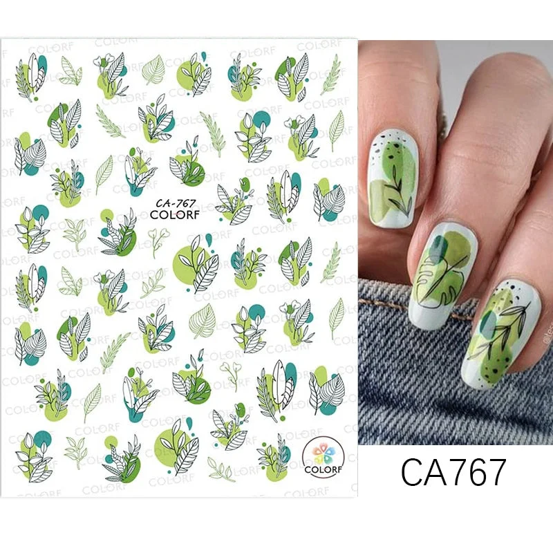 1PC Spring Palm Flowers Leaves 3D Nail Stickers Self-Adhesive Slider Nail Art Decorations Geometry Decals Manicure Accessories-Nail Inspo