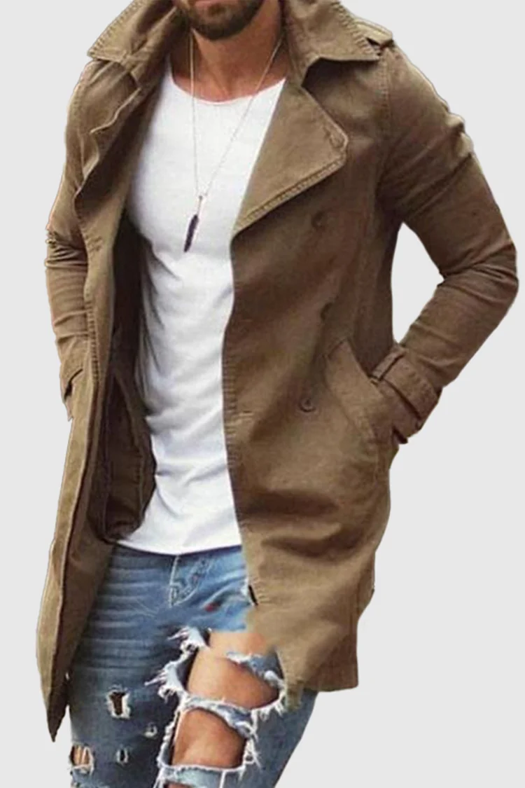 Tiboyz Men's Slim Mid-length Lapel Trench Winter Coat
