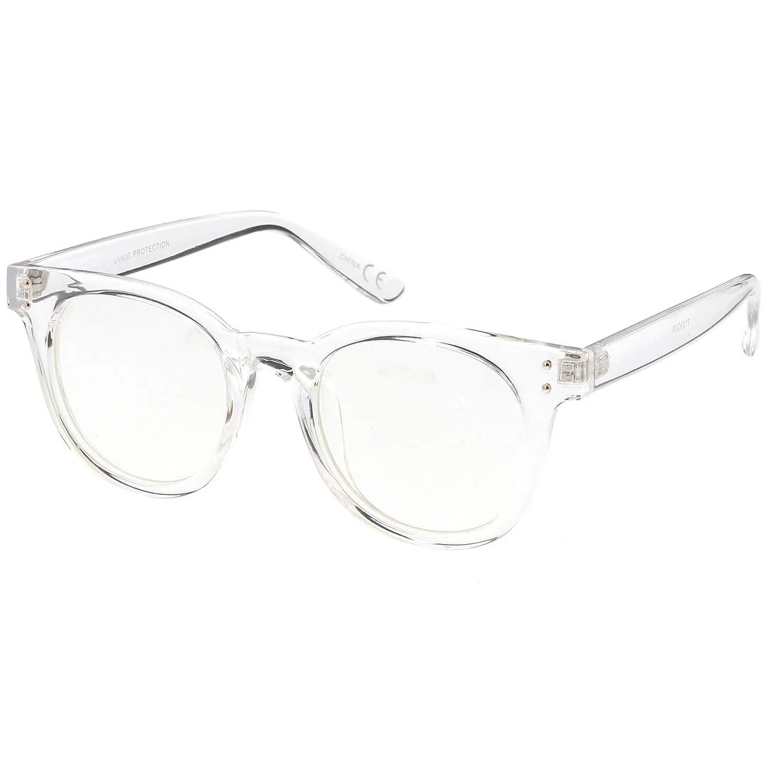 Classic Horn Rimmed Eyeglasses With Rivet Accent Wide Arms Clear Lens 48mm