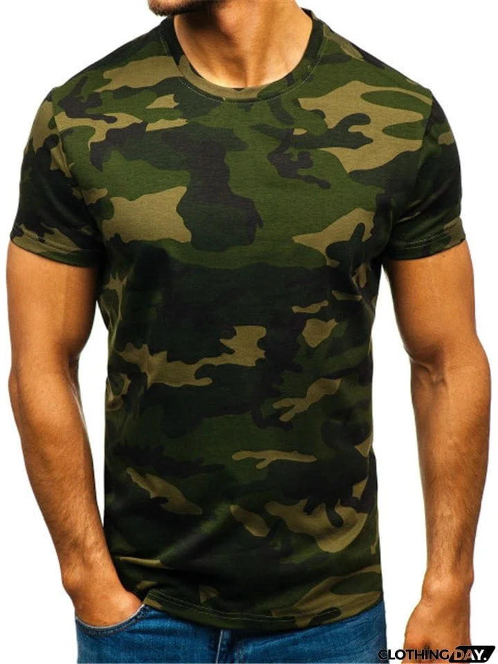 Men's Camouflage Printed Round Neck T-Shirt