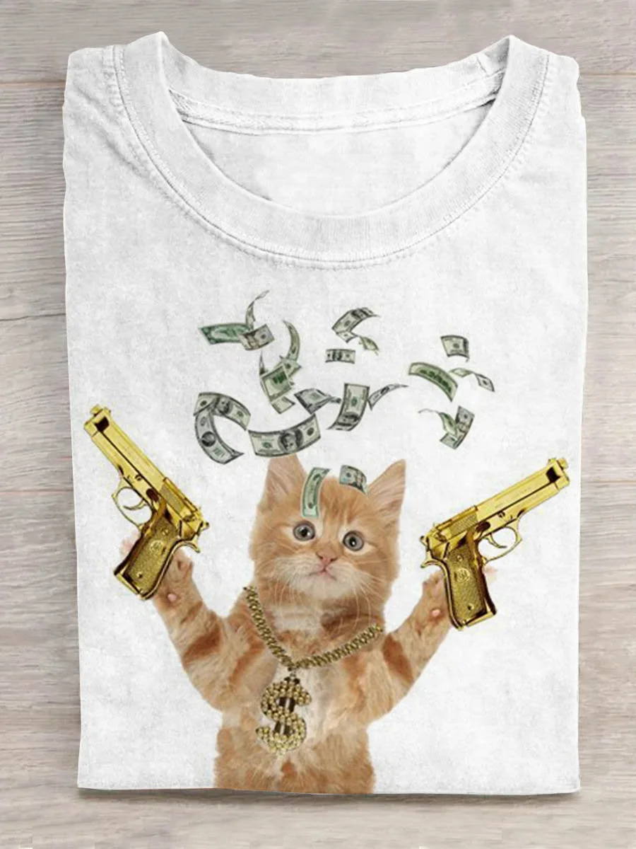 Eagerlys The Double Gun Cat T-shirt Eagerlys