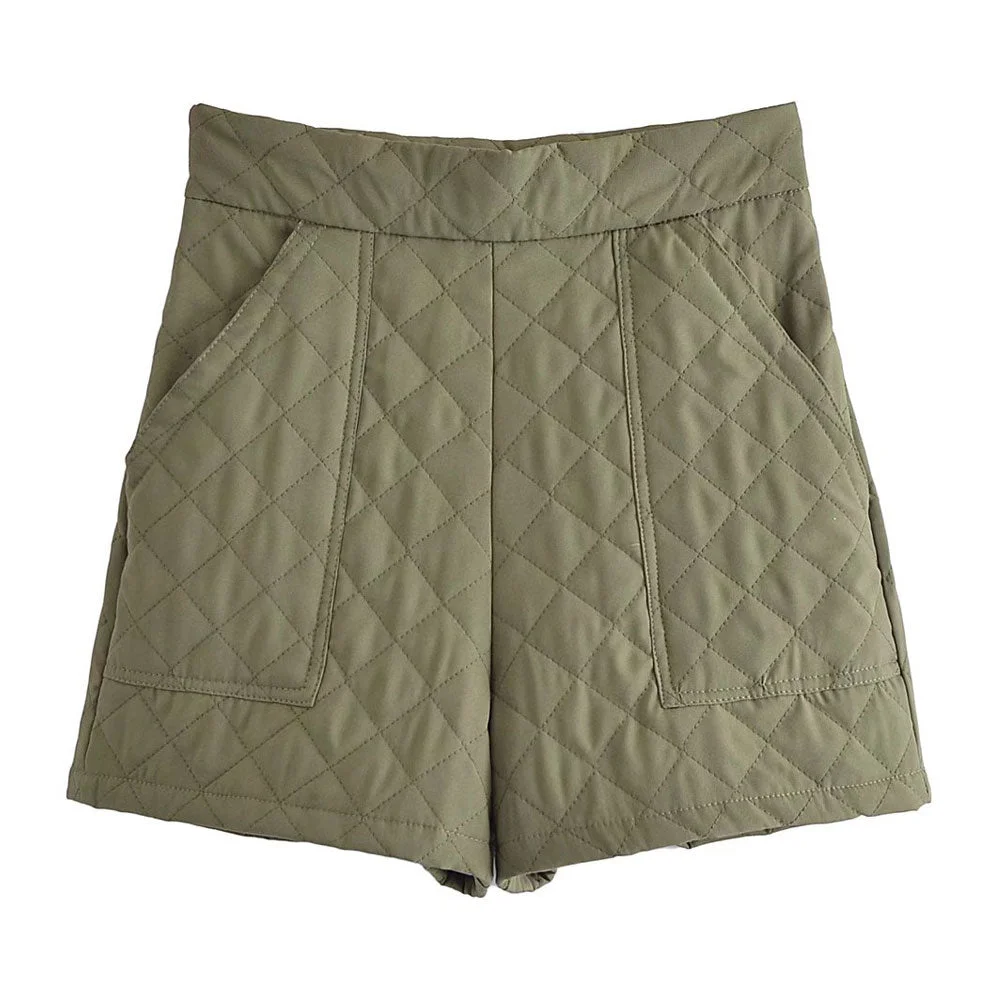 TRAF Women Fashion Front Pockets Thin Padded Shorts Vintage High Waist Side Zipper Female Short Pants Mujer