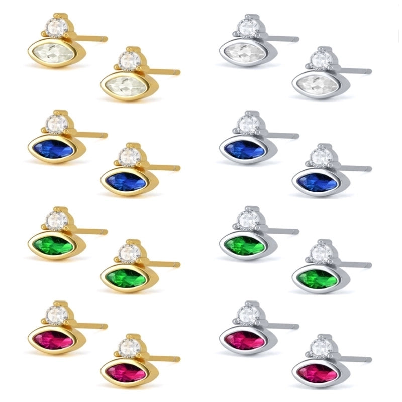 Minimalist Eye Copper Ear Studs Gold Plated Rhinestones Copper Earrings