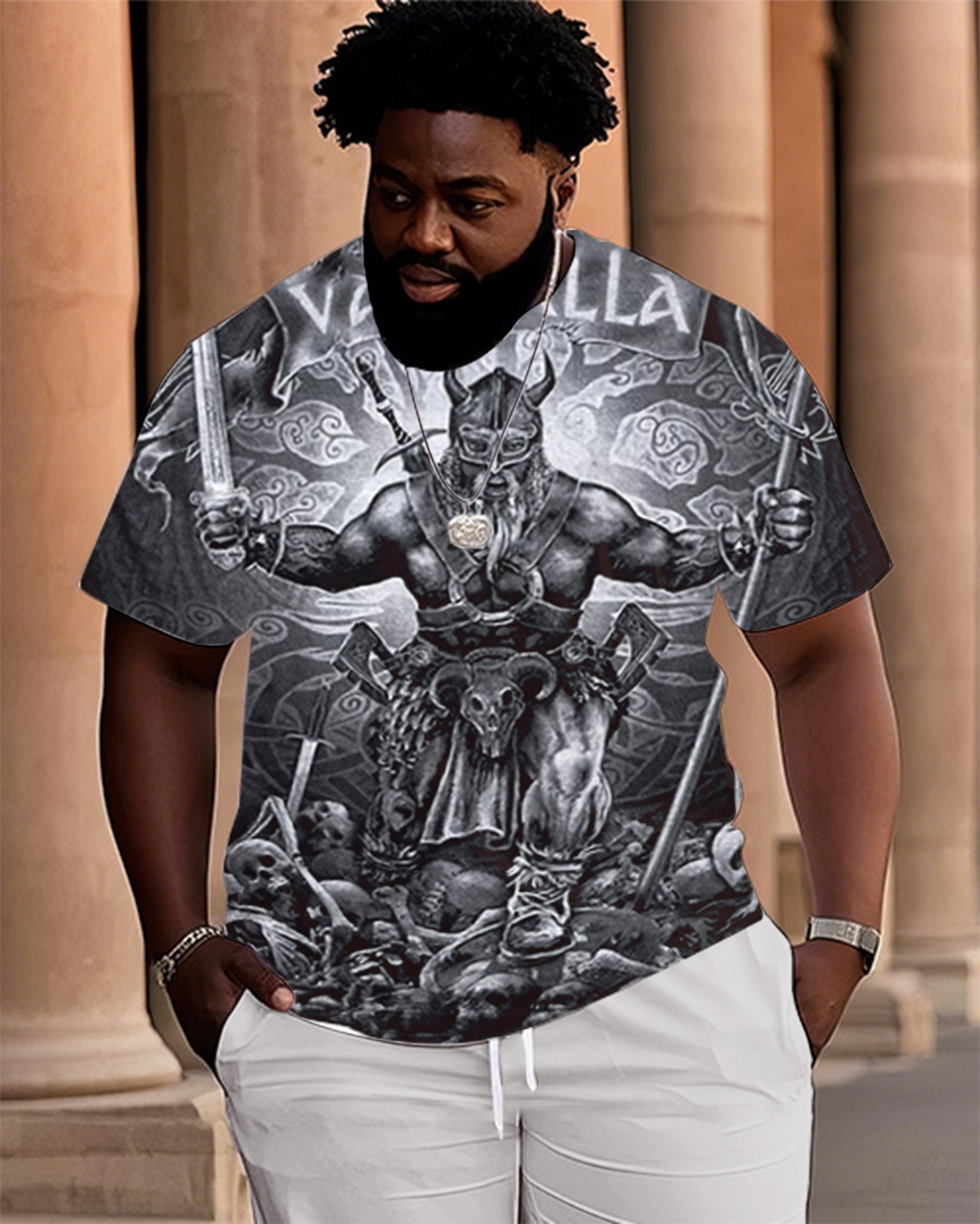 Big Man Viking Warrior Print Tee
