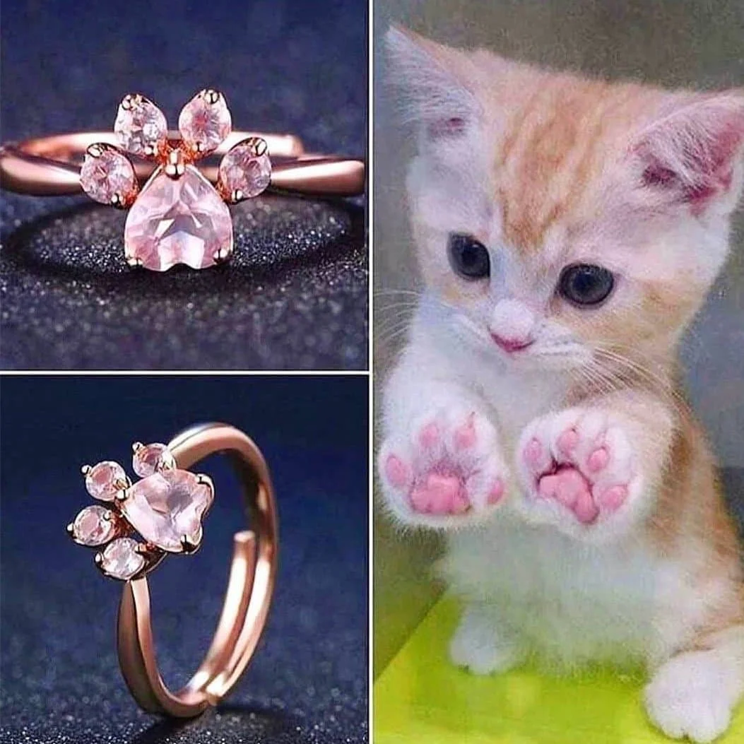 Gift Product - 925 Sterling Silver Rose Gold Cat Paw Ring S12767