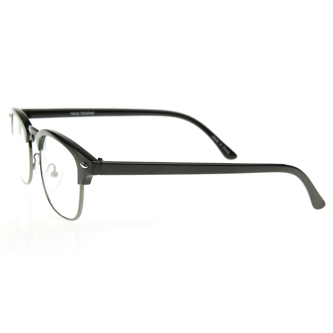 Vintage Inspired Classic Half Frame Horn Rimmed Clear Lens Glasses