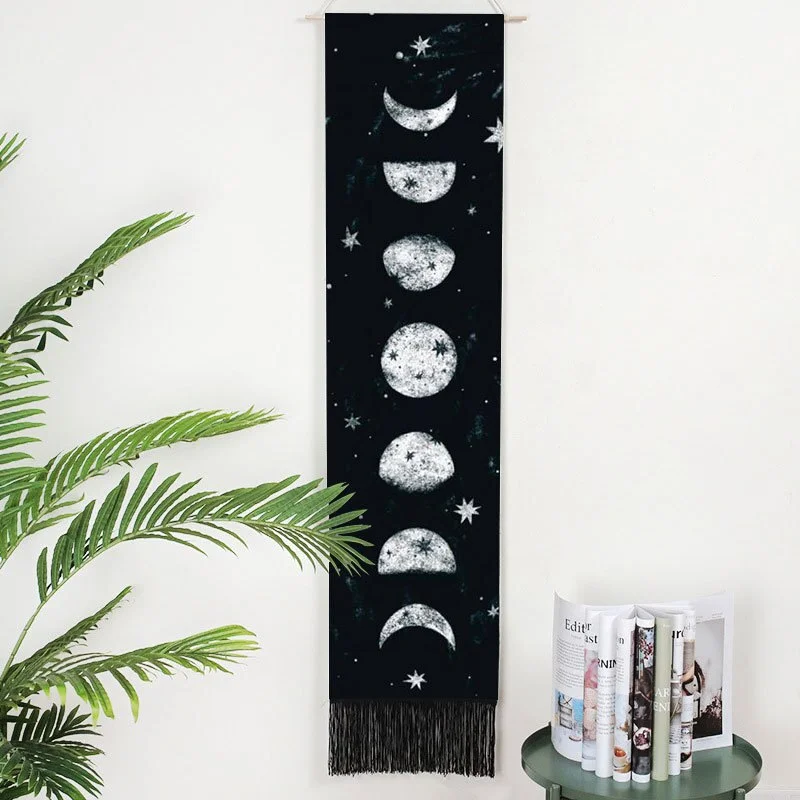 Rectangular Bohemia Wall Hanging Snake Tassel Tapestry Black Moon Wall Background Blanket Home Livingroom Office Wall Decoration