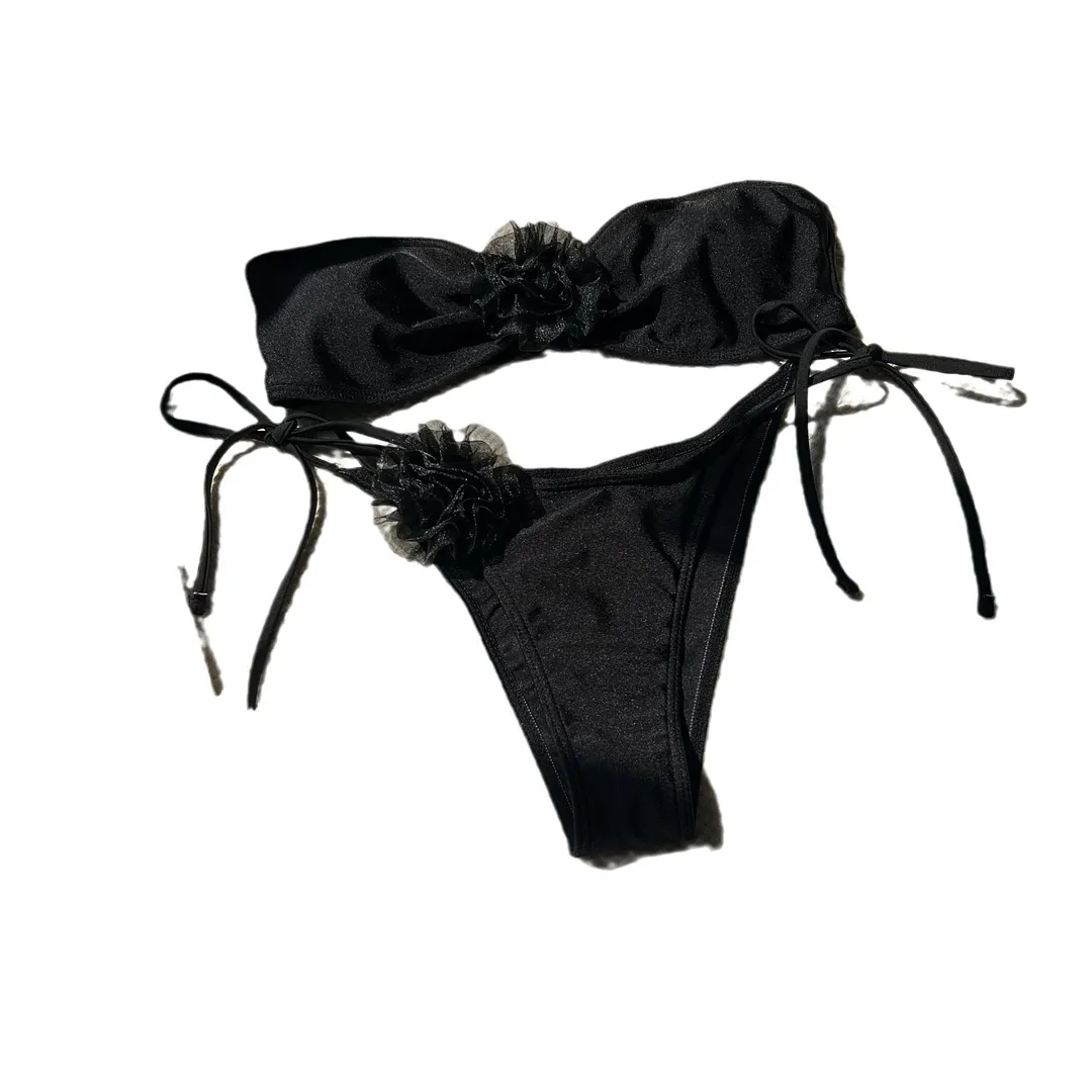 Churchf 2024 New Solid Color Light Flower Braided Swimsuit Bikini