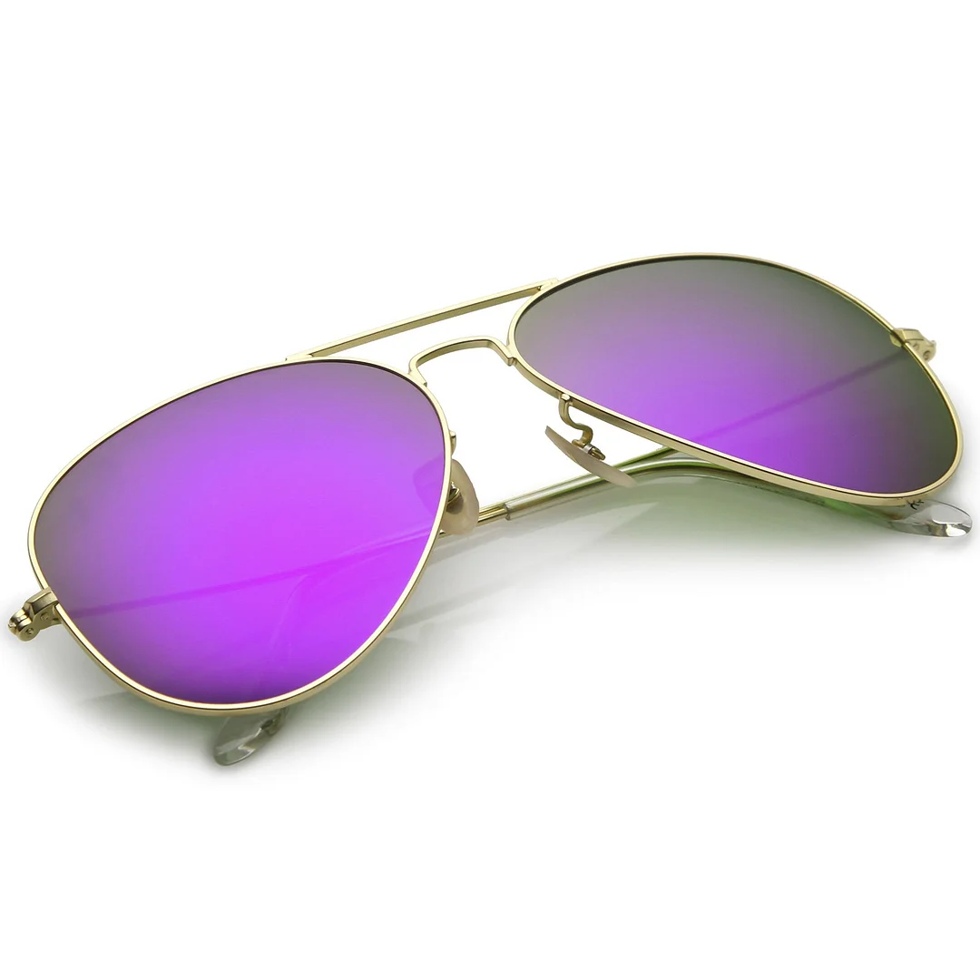 Premium Large Classic Matte Metal Aviator glasses With Colored Mirror Glass Lens 61mm