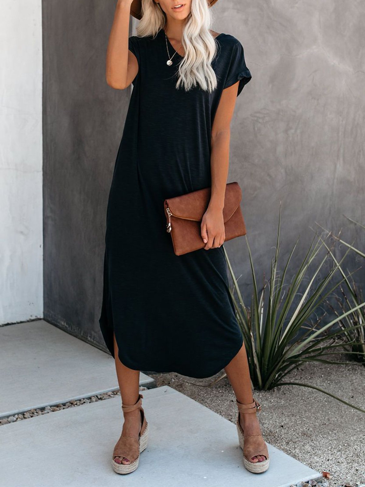 Casual Solid Short Sleeve Dresses