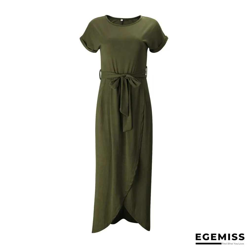 Irregular Dress with Flat Round Neck In Solid Color | EGEMISS