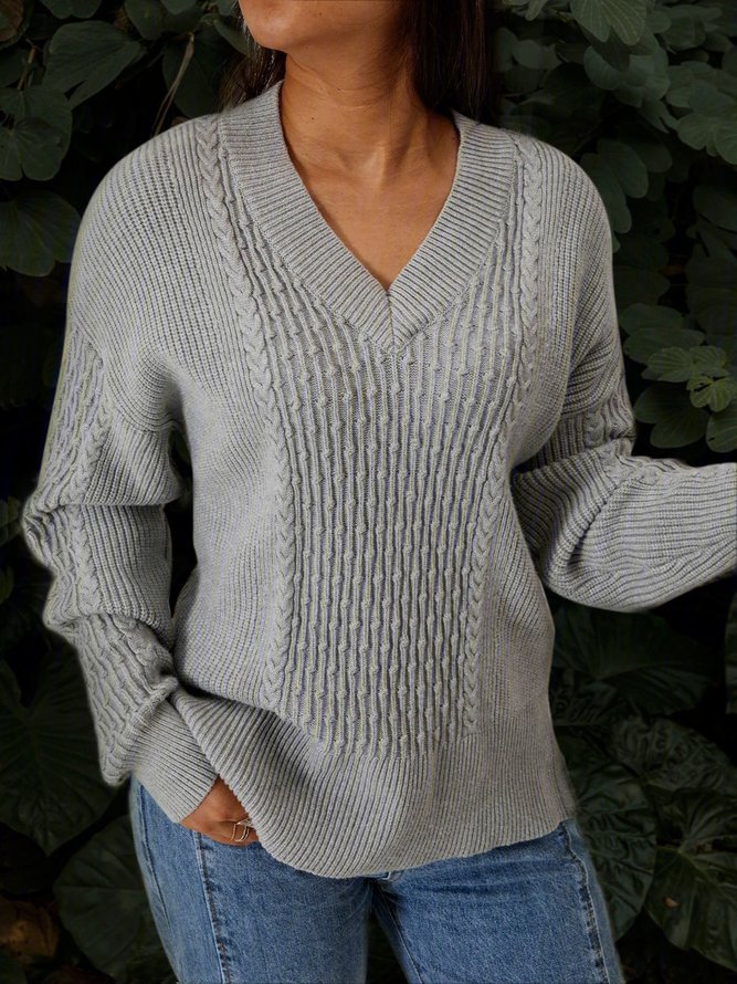 Long Sleeve V Neck Cotton Sweater