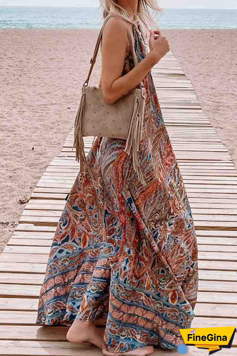 Casual Print Mesh V Neck Straight Dresses