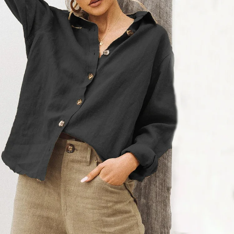 Wearshes Vintage Shirt Collar Button Down Long Sleeve Blouse