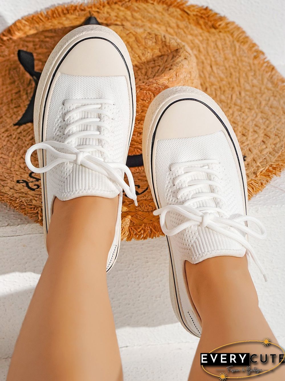 Fashionable Lightweight Breathable Lace-Up Platform Flyknit Casual Shoes