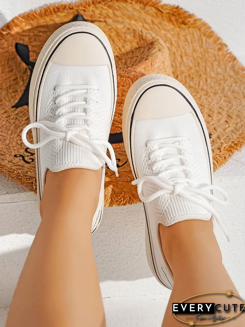 Fashionable Lightweight Breathable Lace-Up Platform Flyknit Casual Shoes