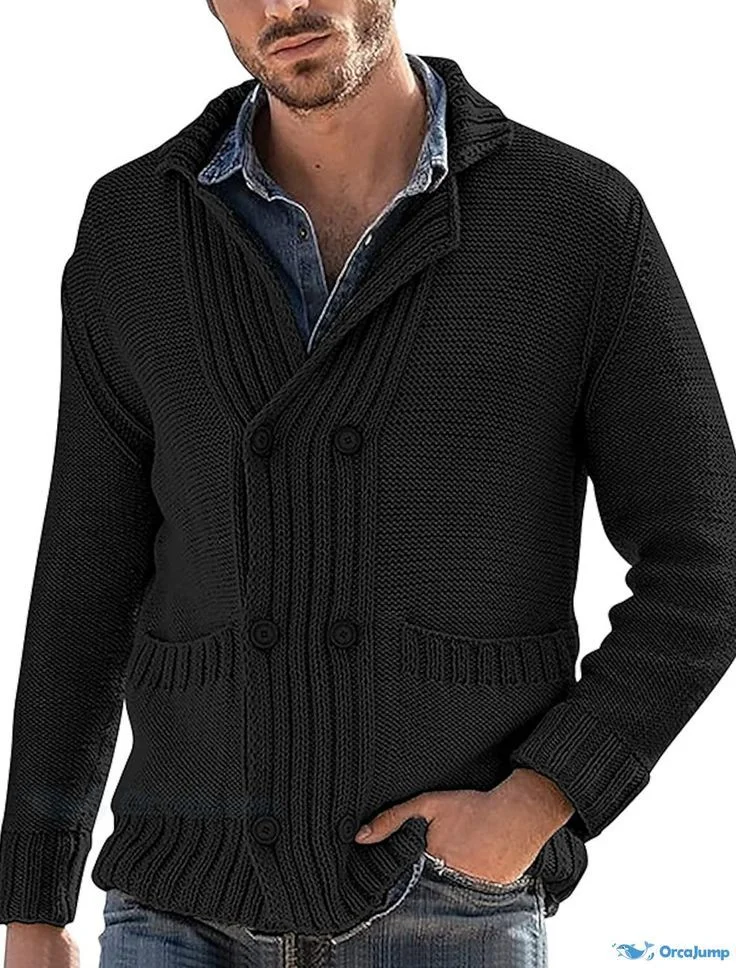 Men's Cardigan Sweater Double-breasted Sweater Knitted Pocket Shirt Coat