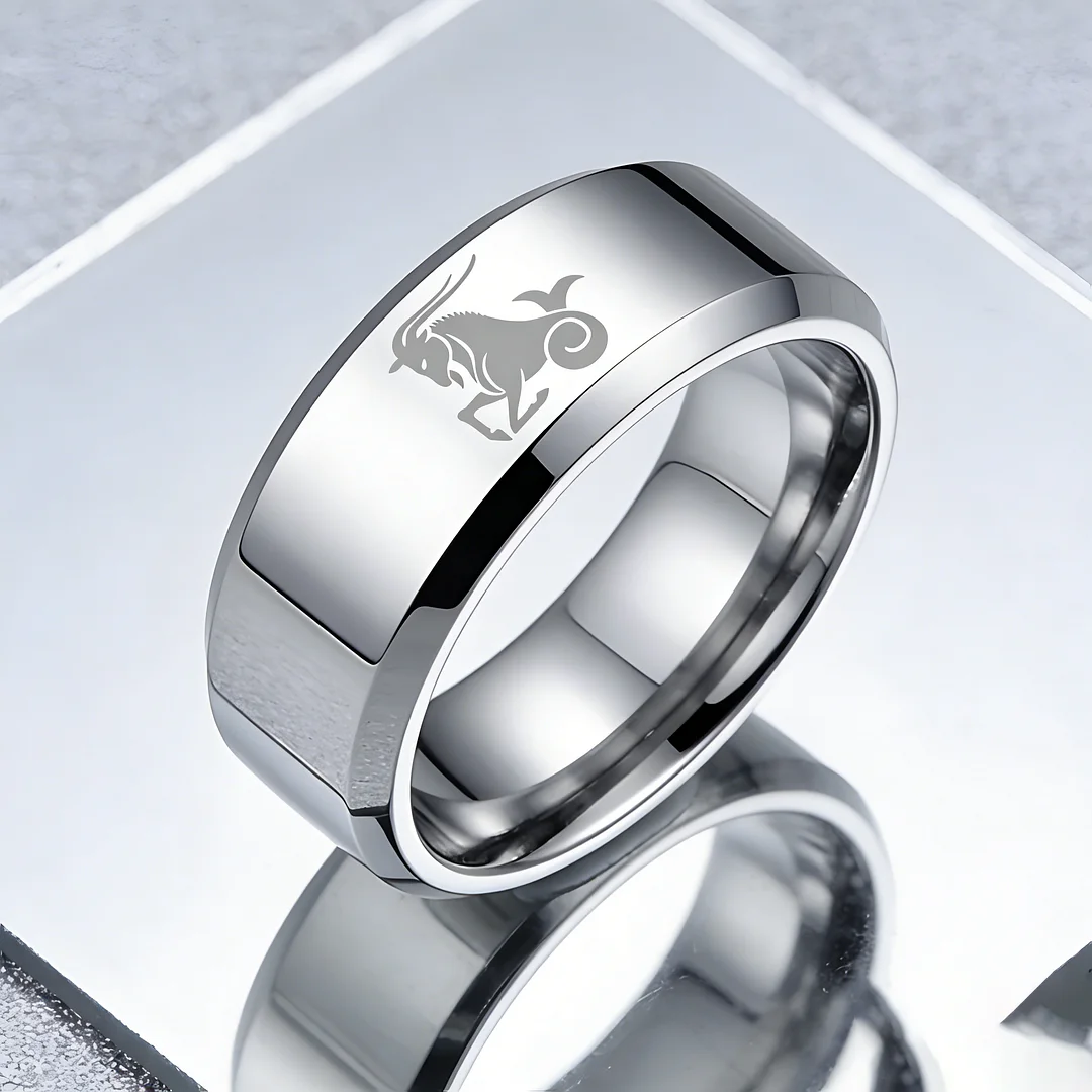 Sliver Edges and Laser Etched Wedding Bands Comfort Fit Mens Womens Sliver Capricorn Tungsten Carbide Rings 4MM 6MM 8MM Width