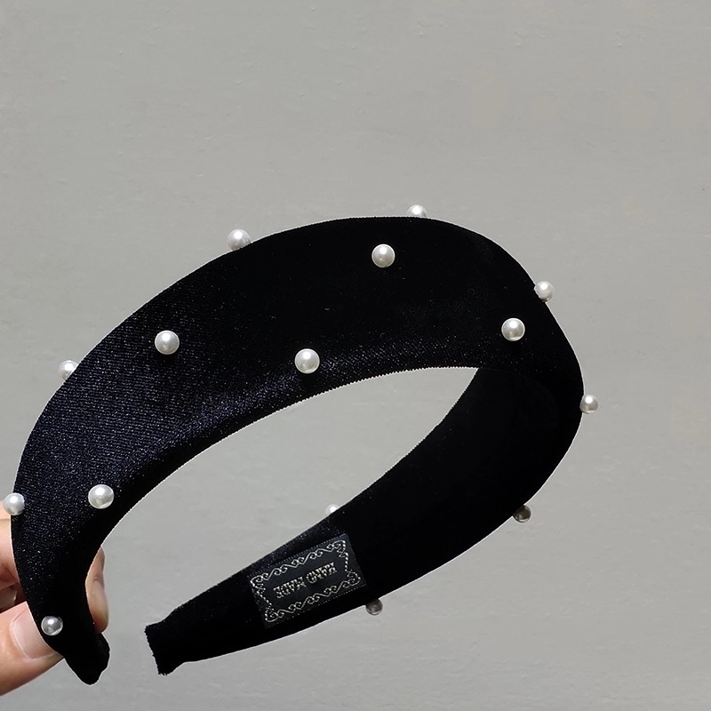 Black Velvet Headband Pearls Headband Retro Korean Headdress