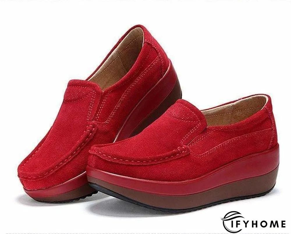 Women's Platform Loafers Flat Shoes Cow Suede Leather Moccasins Shoe | IFYHOME