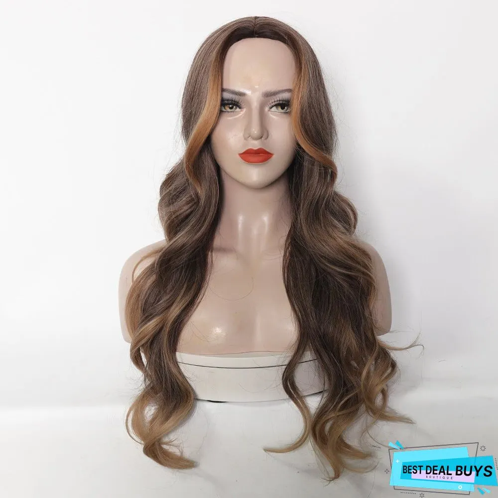 The New Split Left and Right Oblique Wig Headgear Is Dyed with Gradient Long Curly Hair