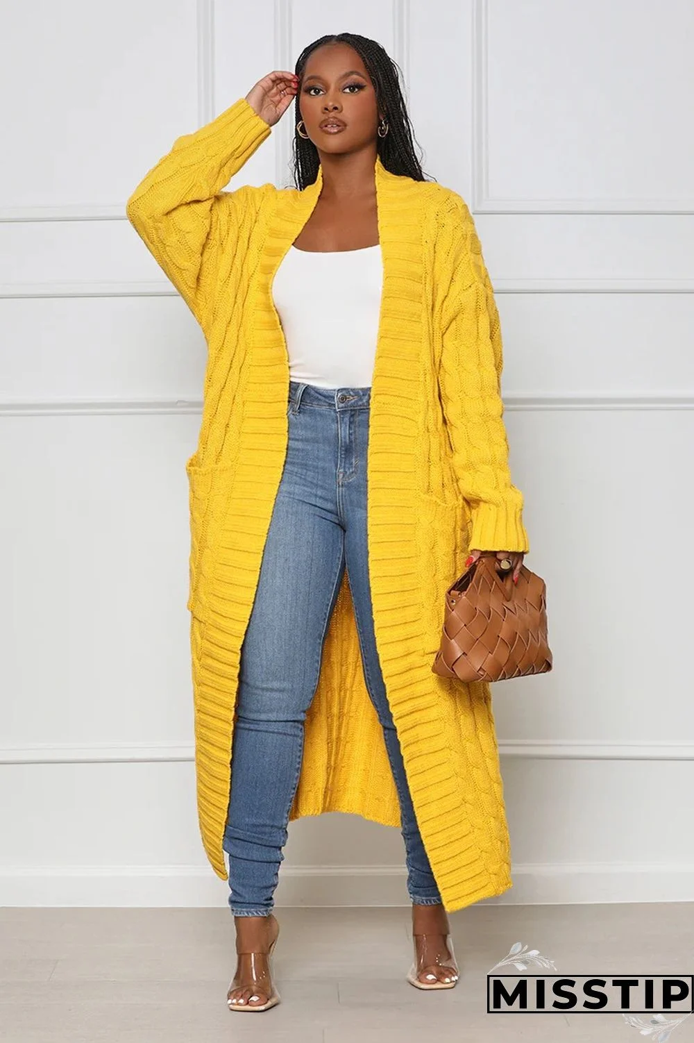 Winter Crochet Loose Long Twist Sweater Cardigan